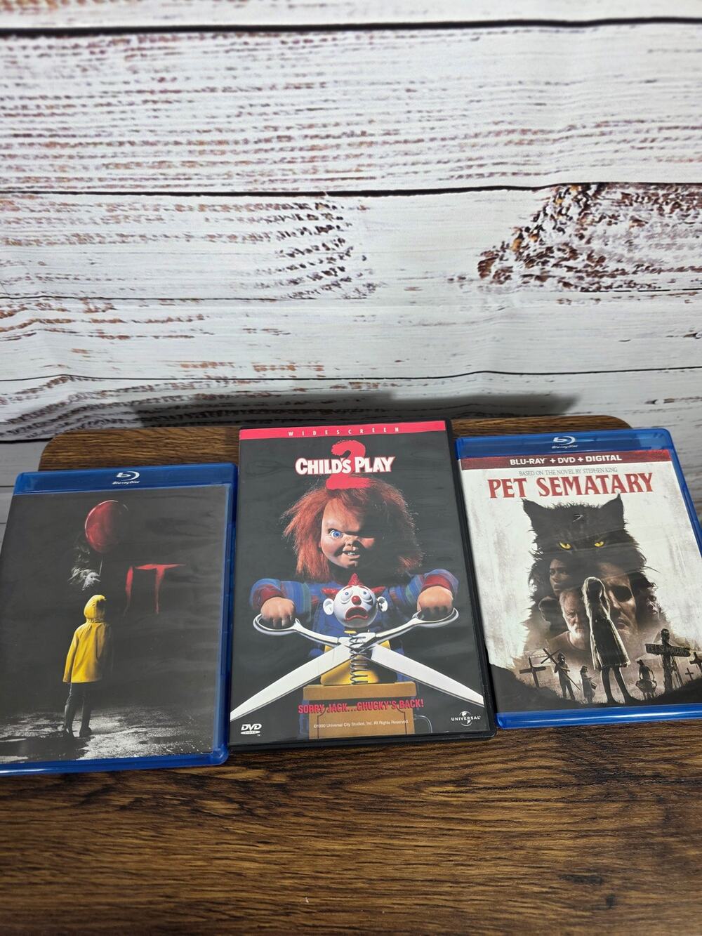 Lot of 3 Horror Movies Blu-Ray DVD/DVD IT, Child's Play 2, Pet Semetary